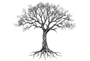 A tree with deep roots or blooming branches symbolizes personal growth, with dna strands as roots tattoo idea