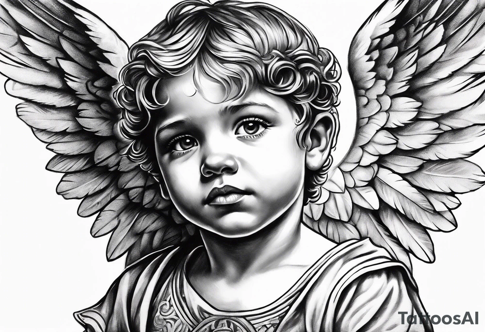 Littl angel kid, roman style tattoo idea