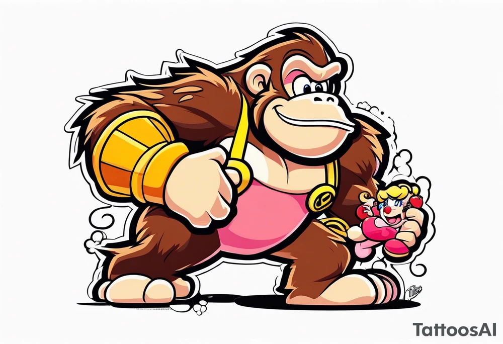Donkey Kong holding sexy Princess Peach tattoo idea