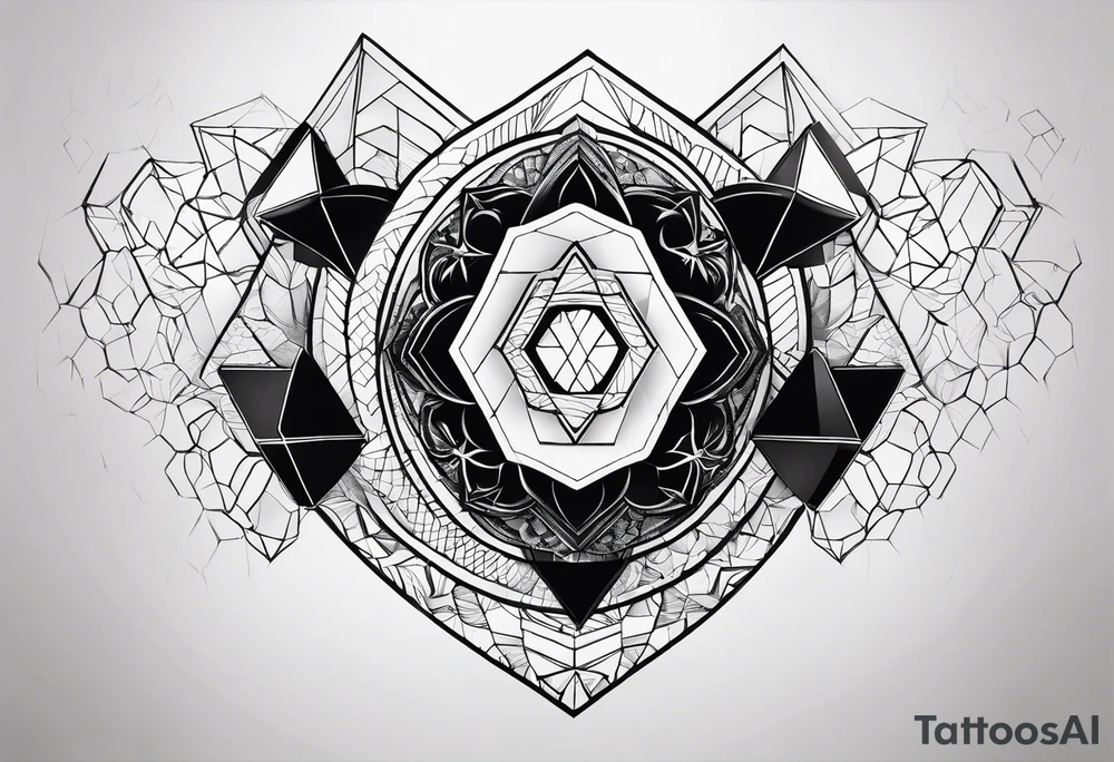 black hexagon heart head tattoo idea