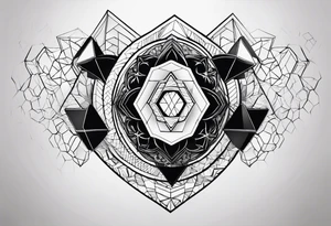black hexagon heart head tattoo idea