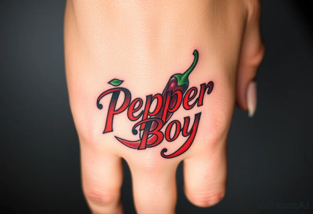 Chili pepper and fire lettering says Pepper Boy tattoo idea