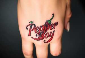 Chili pepper and fire lettering says Pepper Boy tattoo idea