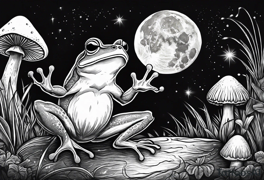 dancing frog under the moonlight mushroom in the Background mystical tattoo idea dancing frog under the moonlight mushroom in the Background mystical tattoo idea