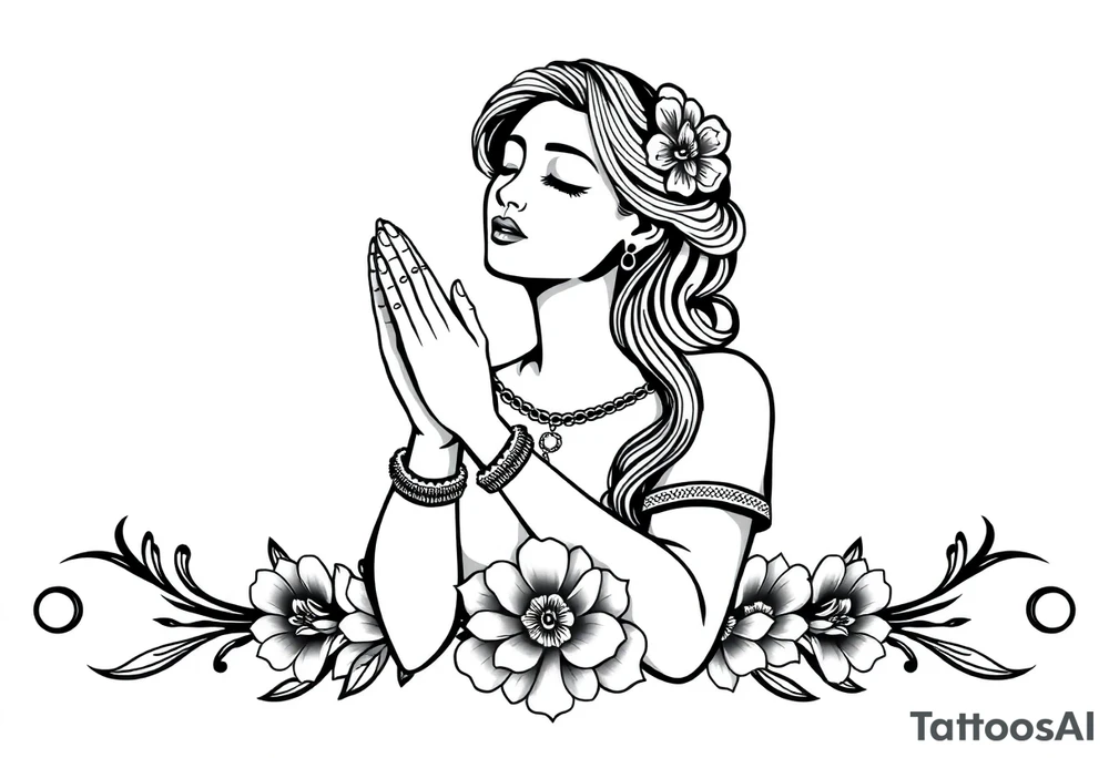 Chicano style Woman praying tattoo idea