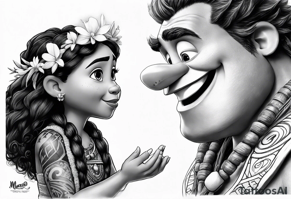 olaf meeting maui from moana tattoo idea