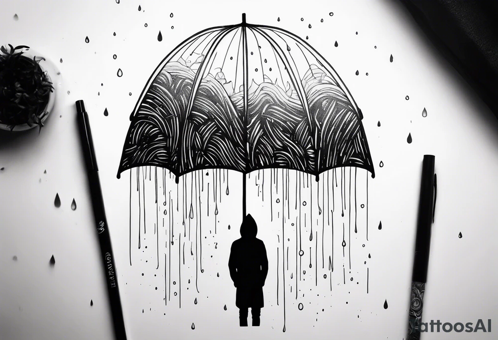 person under rain tattoo idea