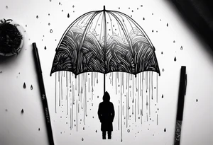 person under rain tattoo idea