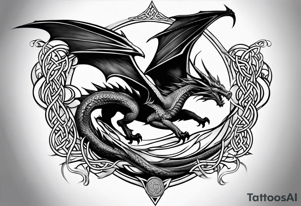 Celtic dragon flying downward tattoo idea