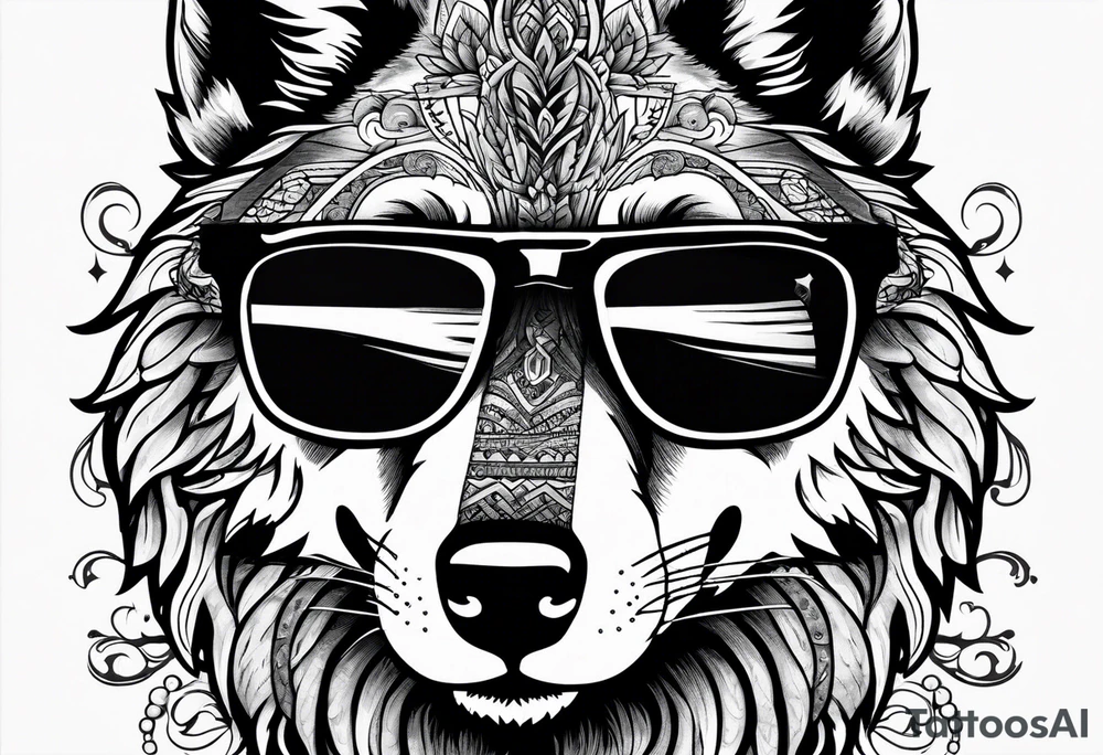 Badass wolf wearing sunglasses tattoo idea