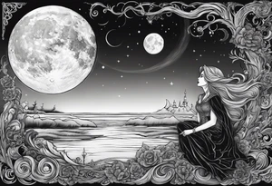 dark fantasy moon by cliff held by a witch tattoo idea