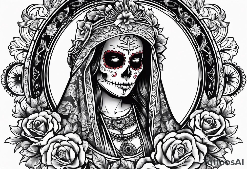 mexican style santa muerte tattoo for chest tattoo idea