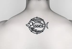 unique zodiac sign around the word Pisces tattoo idea