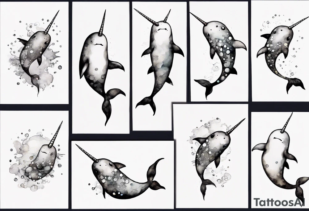 an ancient narwhal in the ocean tattoo idea