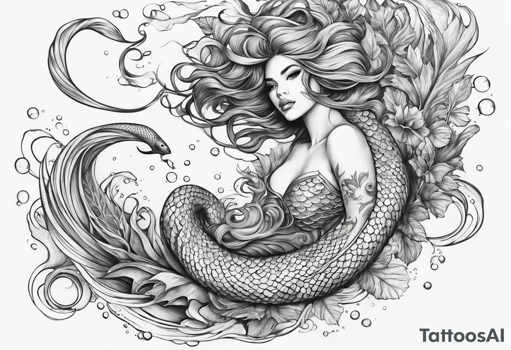 underwater, flowing serpent tail mermaid tattoo idea