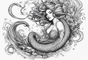 underwater, flowing serpent tail mermaid tattoo idea