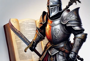 a knight pulling a sword out of the bible tattoo idea