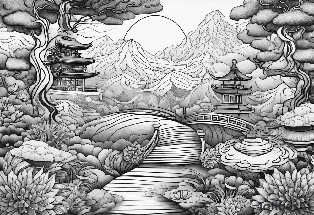 Mystical zen garden tattoo idea