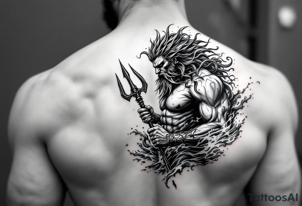 poseidon with trident, surrounded by water tattoo idea