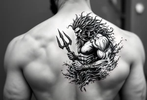 poseidon with trident, surrounded by water tattoo idea