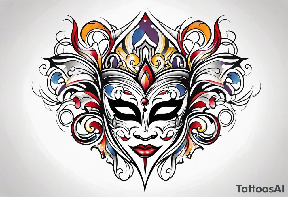 Carnival mask for men on back tattoo idea
