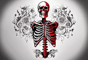I need a ribcage tattoo of a skeleton.
The skeleton should wear a red/ black suit. tattoo idea