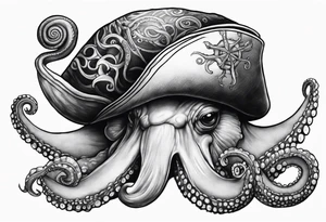 Snail with pirate hat and octopus tentacles coming out the bottom tattoo idea