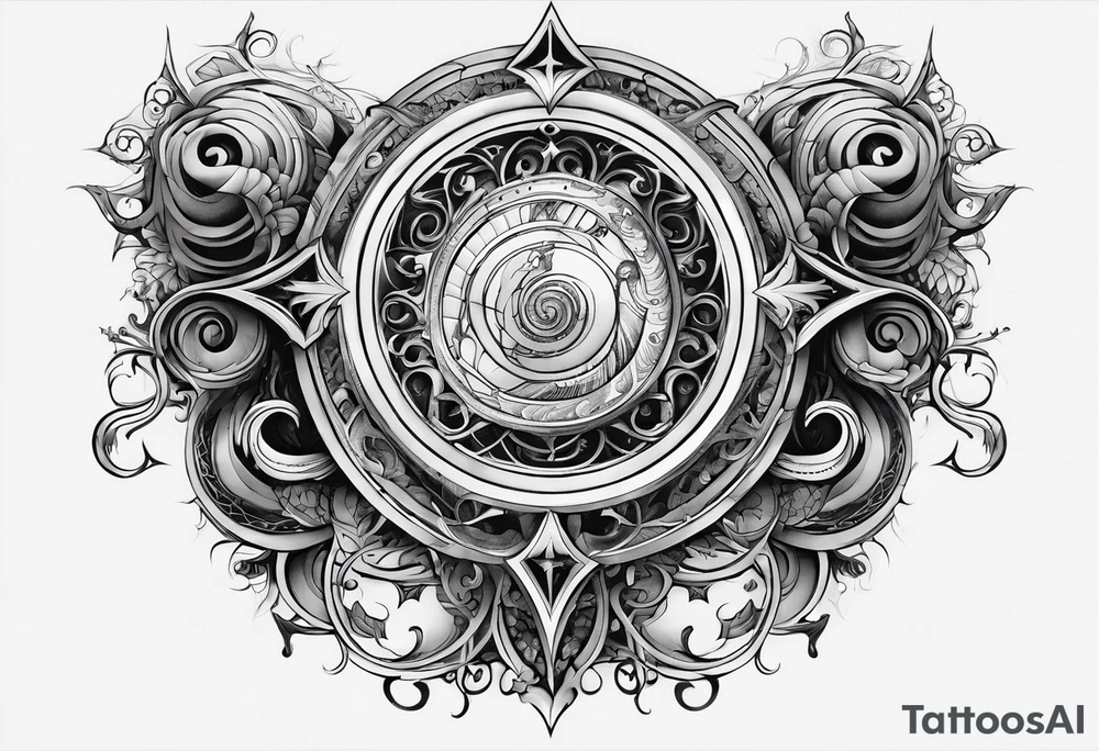 Surrelistic gothic elements in a spiral tattoo idea