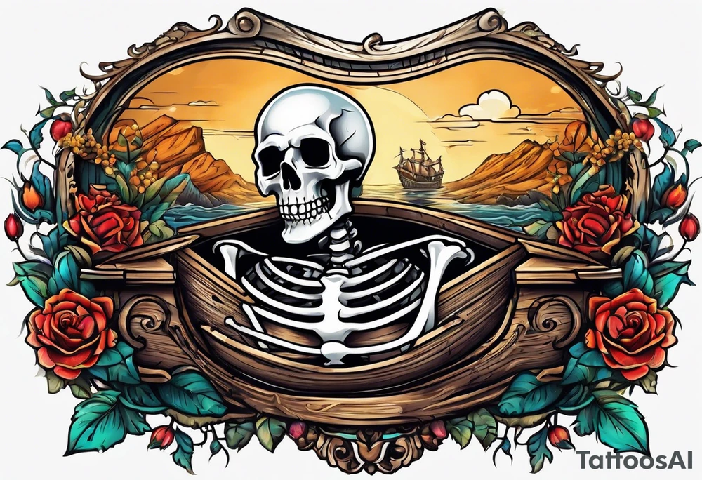skeleton getting out of coffin tattoo idea