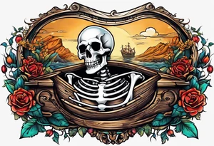 skeleton getting out of coffin tattoo idea