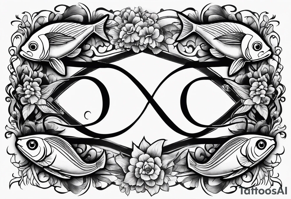 Infinity symbol with coi fish and name tattoo idea