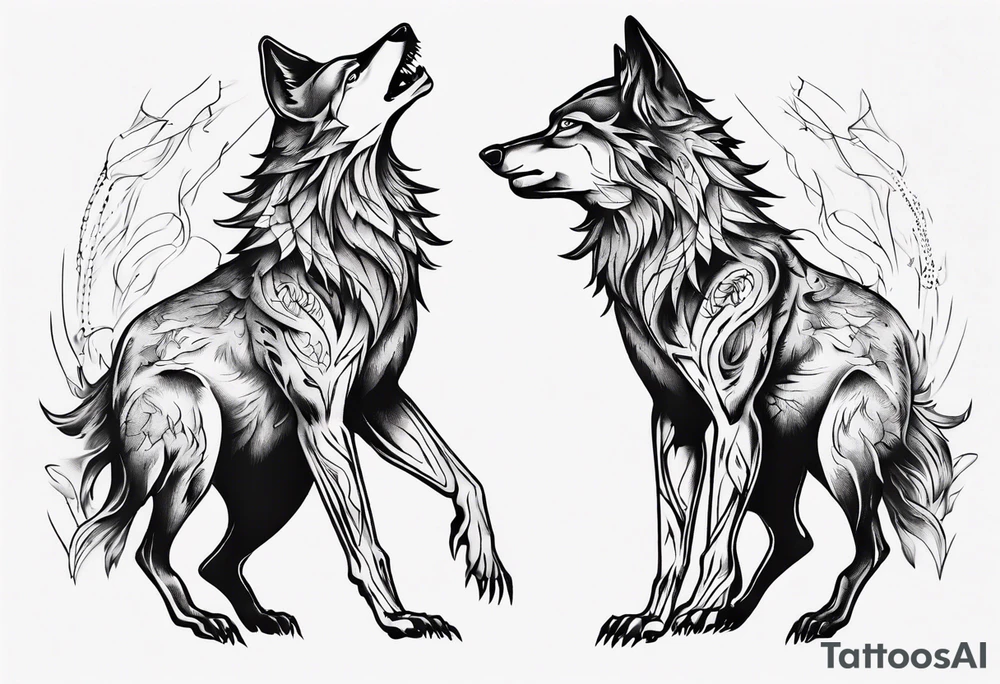basic forms of two wolves dancing on their hind legs tattoo idea basic forms of two wolves dancing on their hind legs tattoo idea