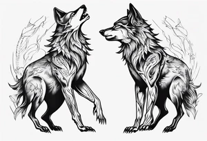 basic forms of two wolves dancing on their hind legs tattoo idea