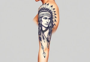 Native American warrior with head dress and arrows tattoo idea