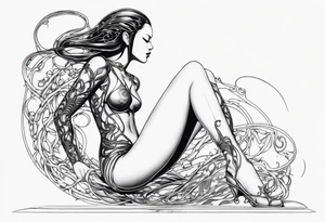 Hajime Sorayama type blended with HR Giger alien woman with vines tattoo idea