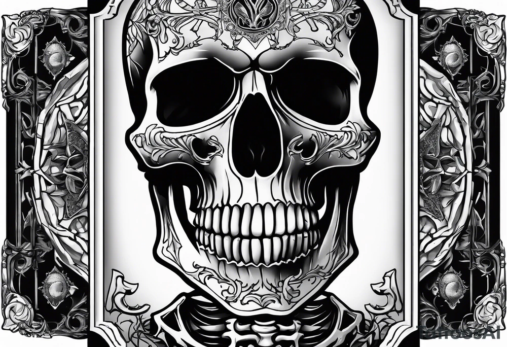 Gothic tarot card with a skeleton reading a book tattoo idea