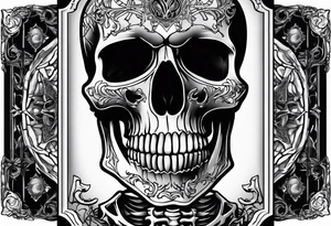 Gothic tarot card with a skeleton reading a book tattoo idea