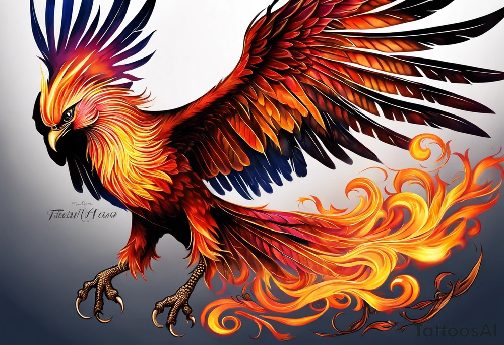 russian firebird phoenix in-flight with very long fancy tail "Isaiah 43: 18-19" tattoo idea