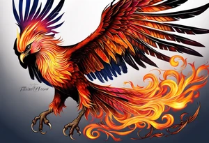 russian firebird phoenix in-flight with very long fancy tail "Isaiah 43: 18-19" tattoo idea