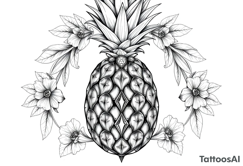 To cover pubic area vagina and anus using a bushy pineapple with diamonds and magestic tattoo idea