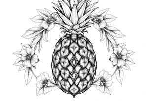 To cover pubic area vagina and anus using a bushy pineapple with diamonds  and magestic tattoo idea