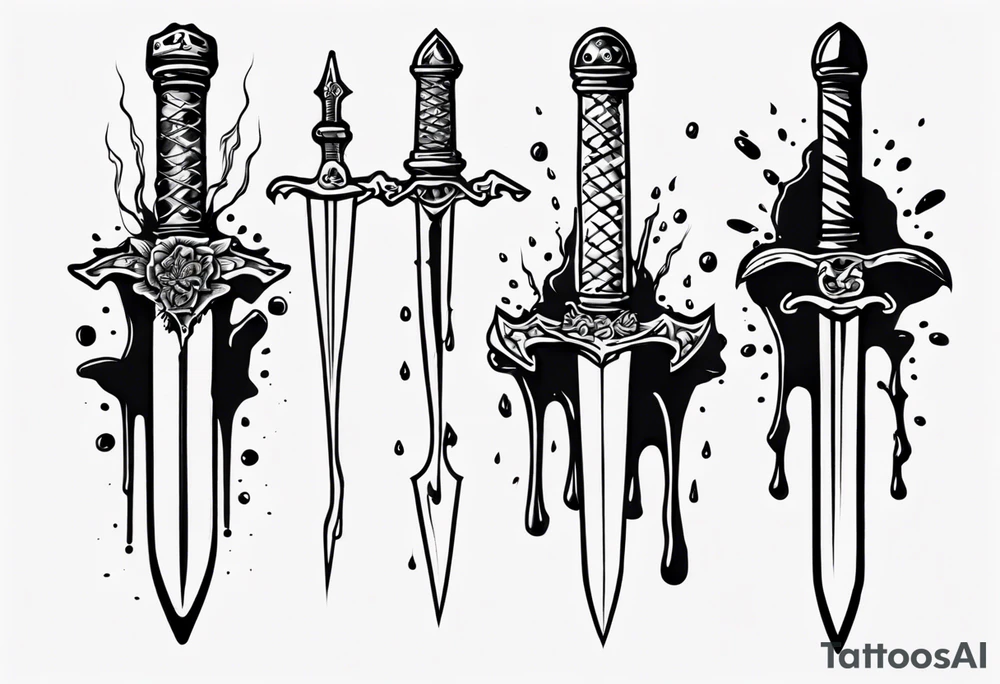 Dagger falling in a puddle tattoo idea
