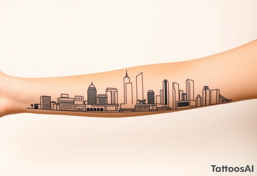 abstract, line drawing of the downtown phoenix az skyline tattoo idea