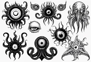 lovecraft theme with tentacle and eyes tattoo idea