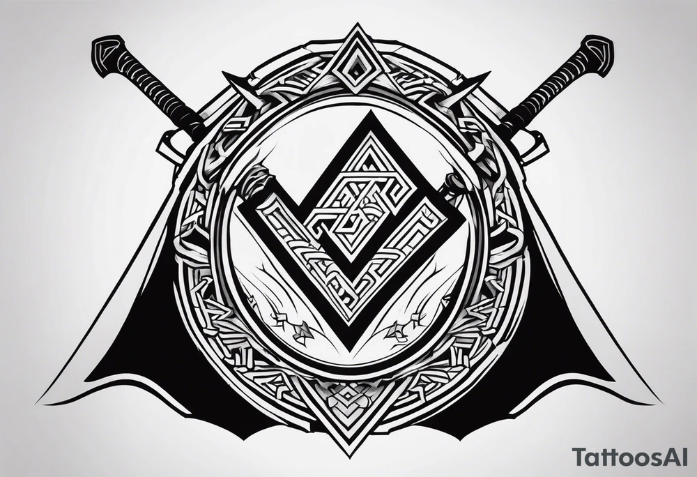 Valhalla sword shield axe Valknut tattoo idea
