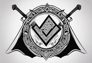 Valhalla sword shield axe Valknut tattoo idea