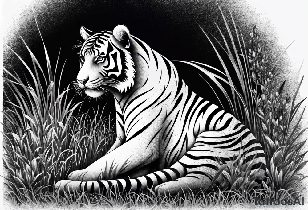 hungry tiger hiding in the grass tattoo idea