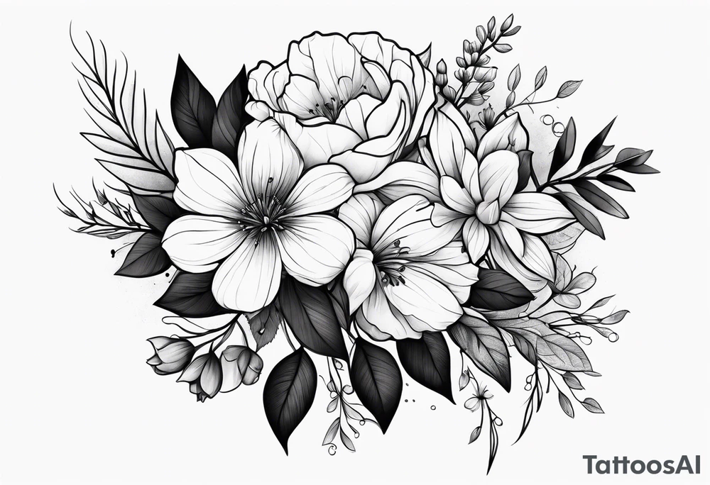Flower bouquet on upper arm tattoo idea