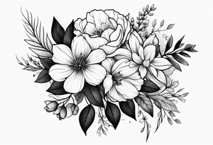 Flower bouquet on upper arm tattoo idea