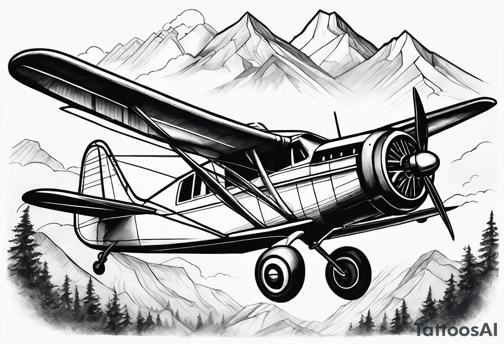 sketch of adventure plane in perspective from the above tattoo idea